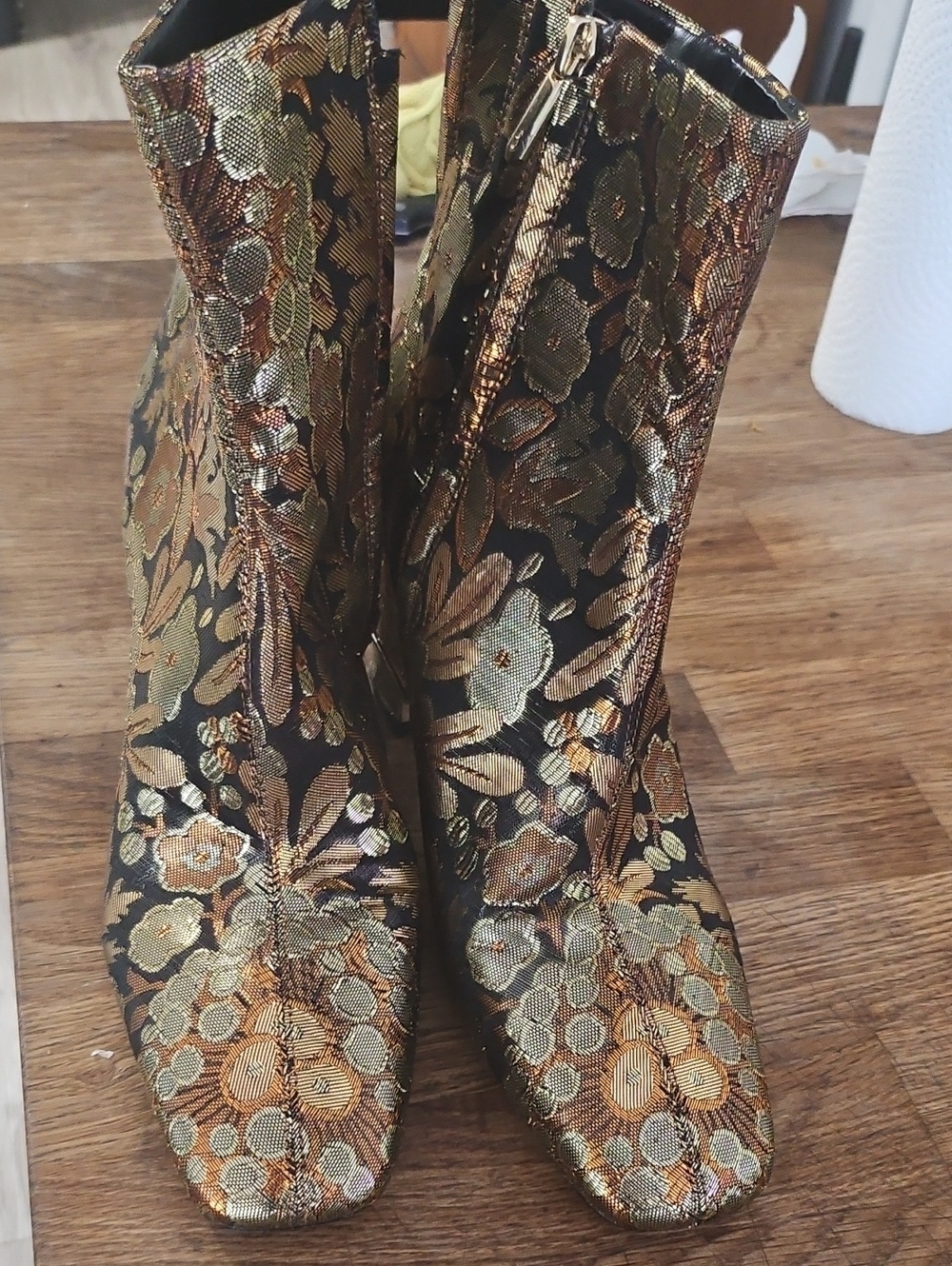 Fawn Metallic Floral Brocade Ankle Boots - Gold/Black Retired. Bouge Fall